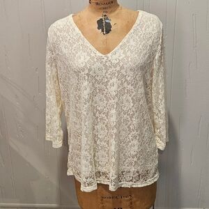 Motto Lace Top Shirt V-neck 3/4 Sleeves Womens XL